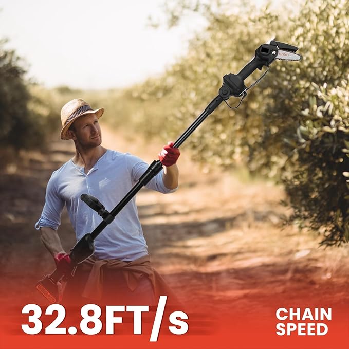 3-in-1 Cordless Pole Saw & Mini Chainsaw & Grass Trimmer, 21V Battery Powered 6 Inch Electric Pole Chainsaw, 12.3ft Max Reach, 5.5 LB Lightweight Pole Saws for Tree Trimming, Branch Cutting