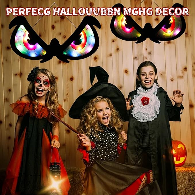 Halloween Decorations Spooky Eyes Lights - 21 Inch Large Wooden Window Eye Lights with 8 Color Modes for Halloween Decor Indoor Home,Wall,Window,Trees (Style - B)