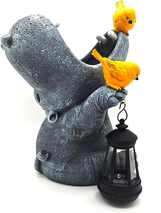 Large Hippo Solar Garden Outdoor Statues Hippo Planter Flowers Vase for Fresh/Artificial Hippo Figurine Garden Statue with Solar Lantern for Patio Balcony Yard Lawn Hippo Gifts Housewarming Gift