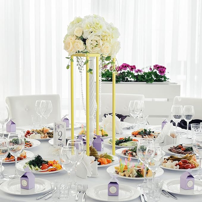 Gold Cylinder Stands for Party,2pcs Wedding flower stand,Metal Square Pedestal Stand for Display plant Parties Birthday Decor,31.5 Inch