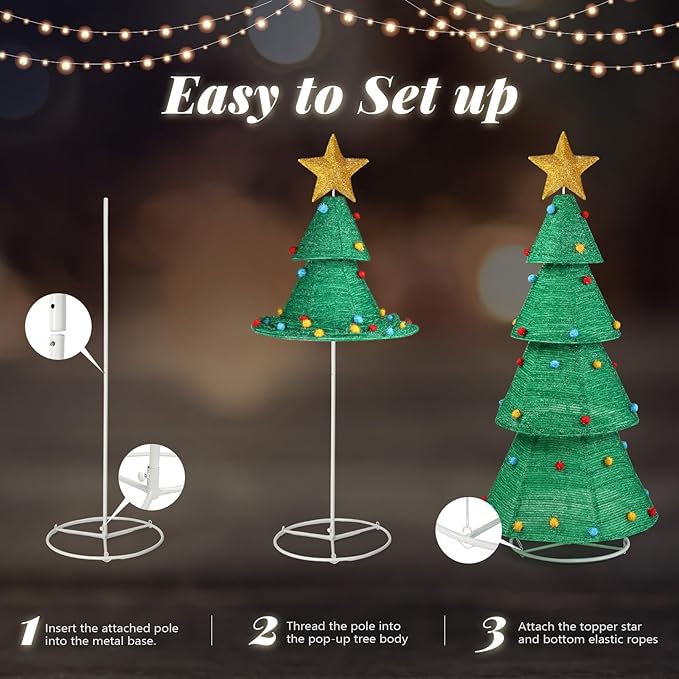 Outvita 6ft Christmas Tree Decorations, Lighted Christmas Tree Foldable Outdoor Holiday Decorations with 200 LED Lights and Metal Stakes for Yard Garden Lawn