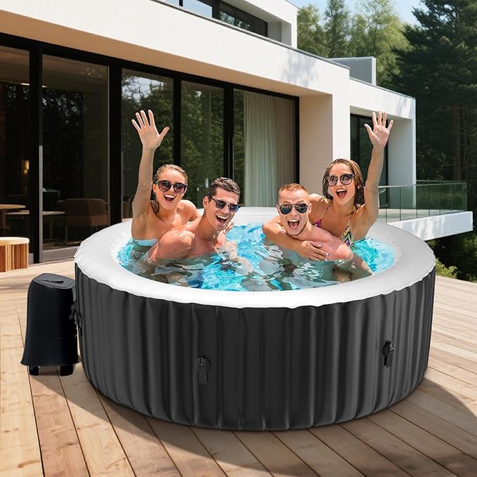 LILYPELLE 4-6 Person Inflatable Hot Tub, Large Round Portable Bathtub with 130 Bubble Jets, Outdoor Spa Set Included Heater Pump, Filter and Spa Cover, 82" X 82" X 25"