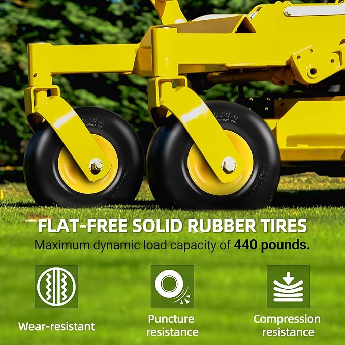 AR-PRO (2-Pack) 13x6.50-6 Flat Free Tire and Wheel, Replacement Solid Smooth Tires for Zero Turn Riding Lawn Mower Front Wheels, 5.5"-7.8" Centered Hub, 3/4" Bearings extra 5/8" & 1/2" Bushings