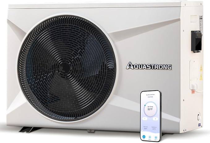 Aquastrong Inverter Swimming Pool Heat Pump, 100,000 BTU 26,000 Gallons Electric Pool Heater for Above Ground and Inground Pool, WiFi Capable Timer, Heating and Cooling Pool Heater 220V