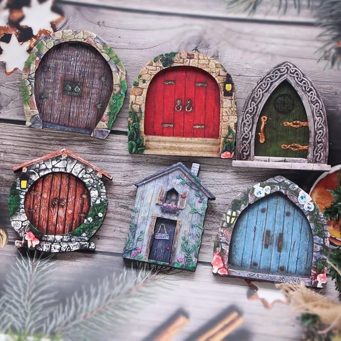 Blue Mini Fairy Garden Door for Tree, 3D Miniature Fairy Door for Fairytale Tiny House Doors, Bonsai Terrarium Micro Landscape Decoration Accessories Garden Miniatures