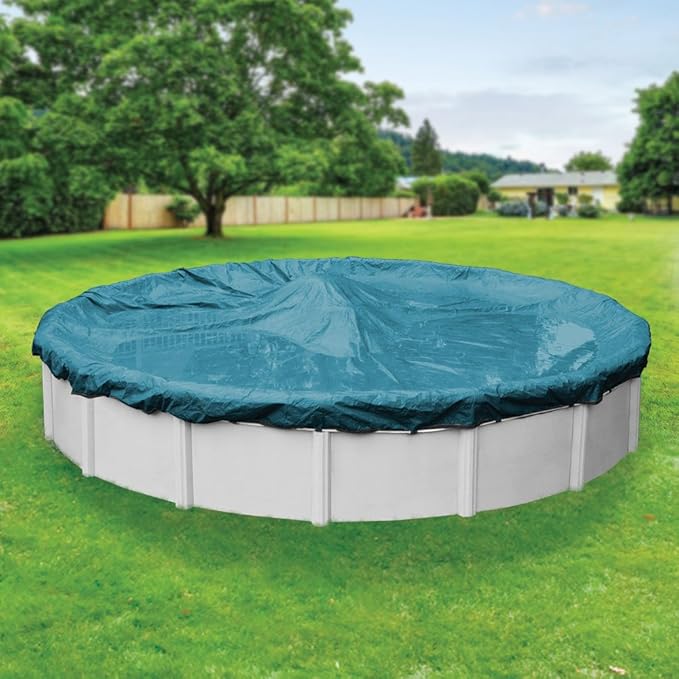 Robelle 30 ft Extra Heavy Duty Blue Winter Pool Cover for Above Ground Pools, 4 ft Overlap (34 ft Cover Size), Solid 10 x 10 Scrim, 2.91 oz/yd2, 12-Year Warranty, Style: 5830-4ROBA