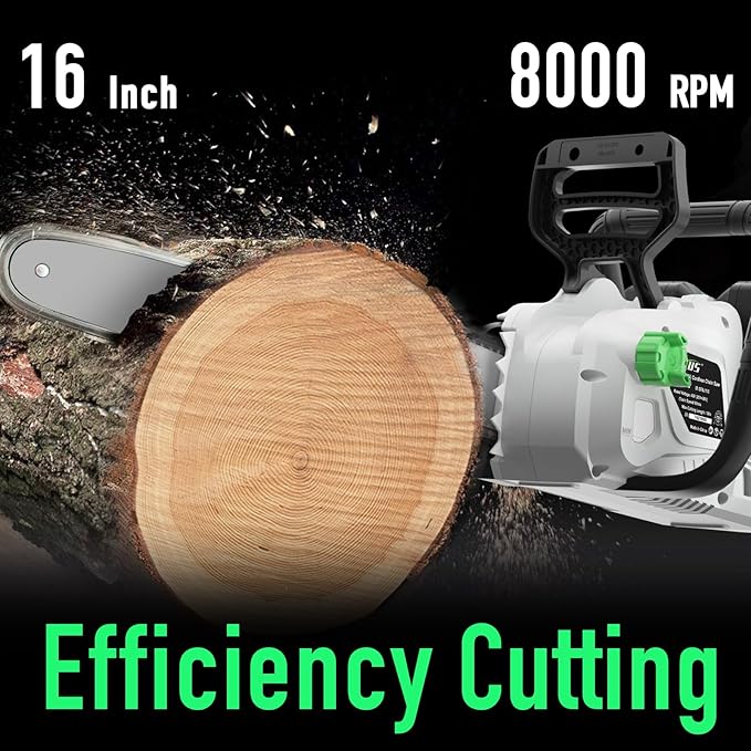 SOYUS 40V 16-Inch Brushless Cordless Chainsaw with Battery and Charger, Battery Operated Chainsaw with Auto-Tension & Auto-Lubrication for Wood Cutting & Tree Trimming, 2x4.0Ah Batteries Included