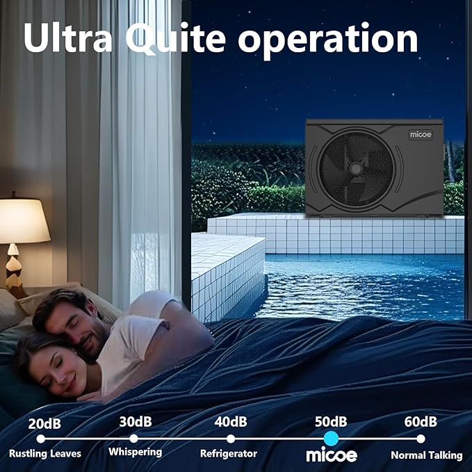 MICOE 35000 BTU Inverter Pool Heater for Above Ground and Inground Pool Up to 24ft/12000 Gallons, Electric Swimming Pool Heat Pump with APP-Scheduled Heating and Cooling, 220-240V