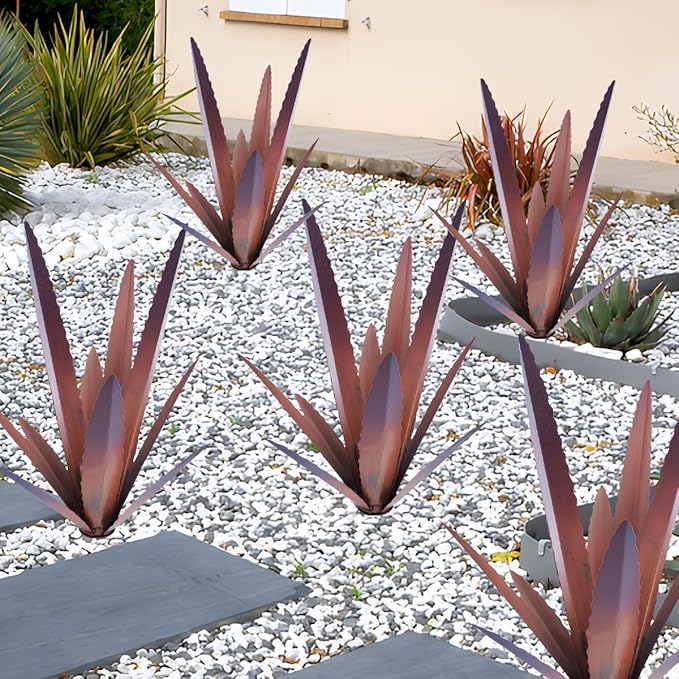 EROCK 2 Pcs Tequila Rustic Sculpture, Wind Resistant Metal Agave Plant Outdoor Home Decor, DIY Rustic Hand Painted Metal Agave Garden Art Plant Country Sculpture Statue Patio Stake Lawn Ornament Gift
