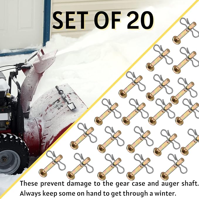 Shear Pins and Cotter Pins Fit for MTD Snowblower - Shear Pins 20pcs and Cotter Pins 20pcs Compatible for Cub Cad et Troy Bilt Craftsman 24" 26" Snow Thrower, Replace 738-04124A 714-04040