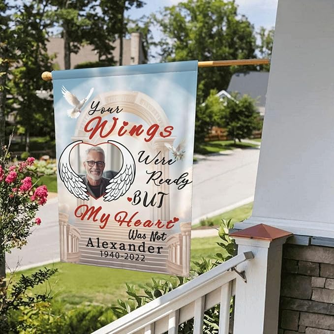 Custom Memorial Flag Personalized Garden Flag for Cemetery in Loving Memory with Photo Name Date Memory Flags Outdoor Double Sided Yard Flags (A-Memorial Flag, 28x40(in))