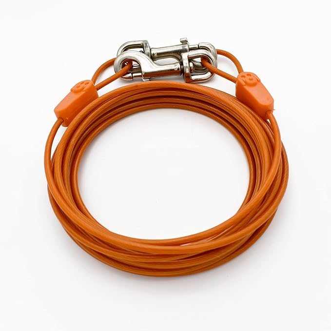 IntelliLeash 25FT Tie-Out Cables for Dogs - Strong, Safe, and Durable Dog Tie-Outs for Every Breed up to 125 Pounds - Weather and Wear Resistant Galvanized Aircraft Cable for Outside Use