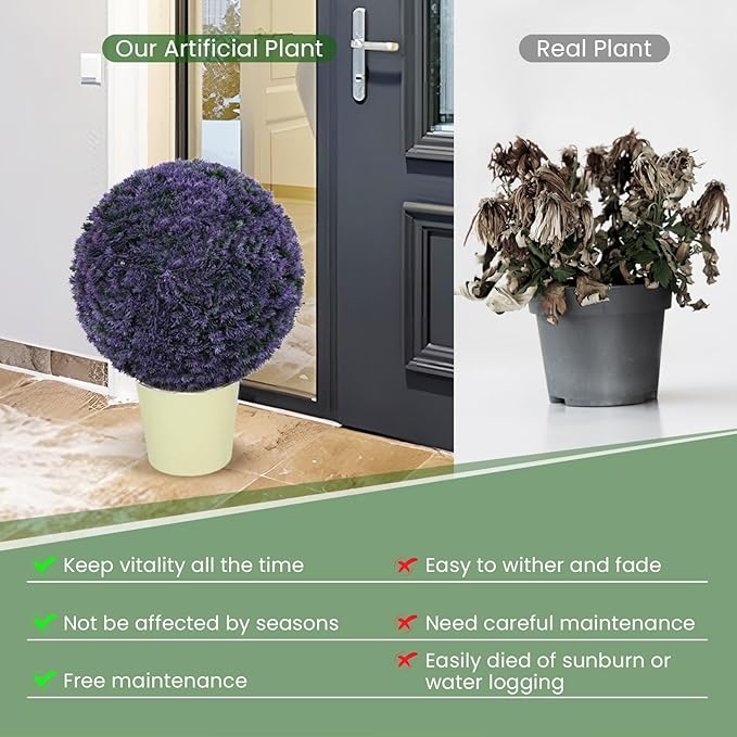 Goplus 2 PCS 15 Inch Artificial Plant Topiary Ball, Round Faux Lavender Balls Outdoor, Garden Spheres Decorative for Front Door, Porch, Backyard, Balcony, Patio, Wedding and Home Décor