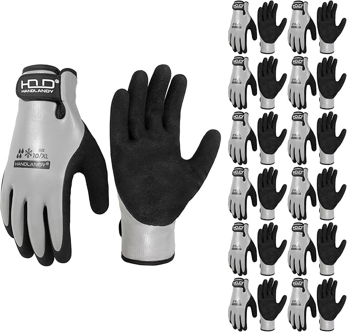 HANDLANDY Waterproof Work Gloves for Cold Weather, Insulated Winter Freezer Work Gloves with Grip for Men & Women