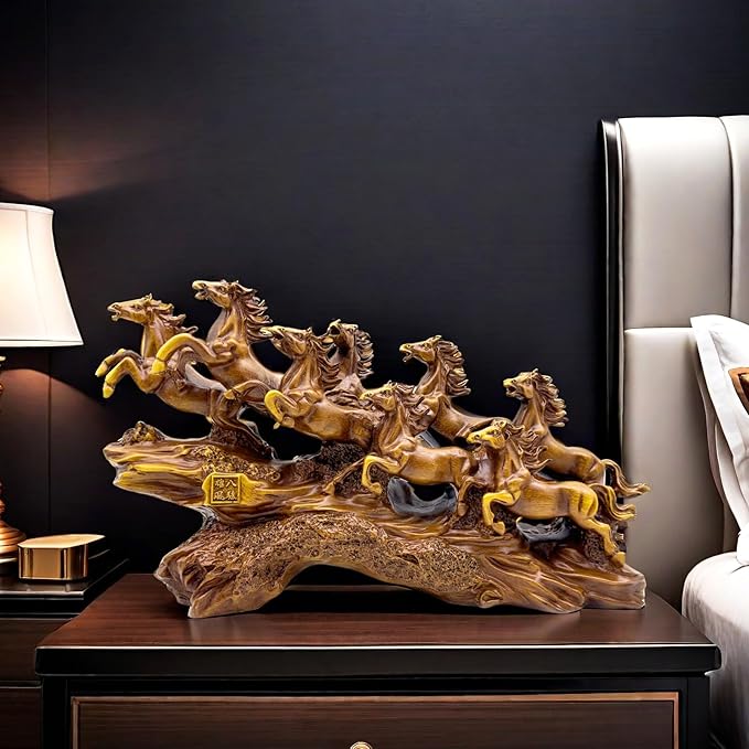 13.7 Inch Chinese Feng Shui Running Horses Statue Sculpture Frgurines Good Lucky Gift for FengShui Lover Desktop Display Decorative Decoration