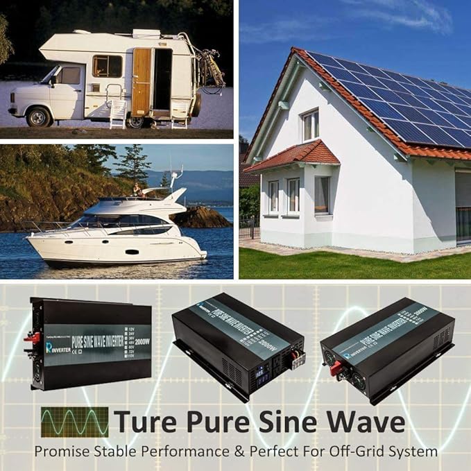 WZRELB 2000W 24V 120V Pure Sine Wave Power Inverter with 2 AC Outlets,Car Inverter