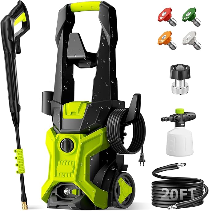 Power washers for Home, Home Cleaning, 4 Quick-Connect Nozzles & Adjustable Soap Tank Washers for Cars, Driveways, Patios, Fences