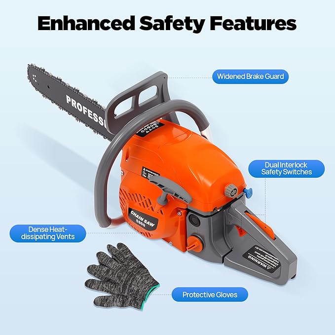 Gas Chainsaw, 2Stroke/4Stroke Gasoline Chainsaw Power Chain Saws Handheld Cordless Petrol Chainsaws For Wood Cutting Forest Felling Tree Pruning Shrub Pruning (20In 2400W 58CC)