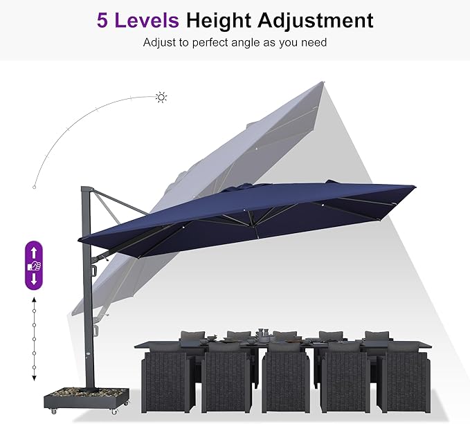 PURPLE LEAF 13' X10' Rectangle Patio Umbrella Large Outdoor Aluminum Offset Umbrella with 360-degree Rotation Cantilever Umbrella for Garden Deck Backyard Pool Navy Blue