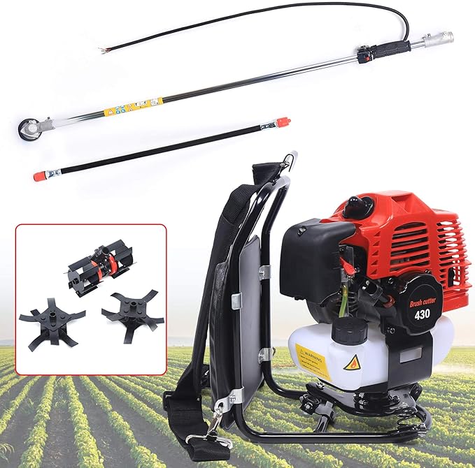 43CC Lawnmower 2-Stroke Air-Cooled Single Cylinder Lawn Mower Grass Catcher Tool Reel Mower Gas Powered Lawn Scarifier Sweeper for Garden Yard Park, 1E40F-5 Engine, TBG430