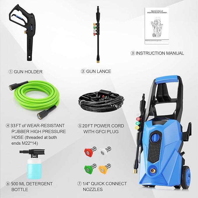 2025 New 5000PSI Electric Pressure Washer, Power Washer with 33FT Resistant Extension Hose and 4 Nozzles, Compatible with Extended Undercarriage Cleaners, Professional Powerwashers for Home/Car(Blue)