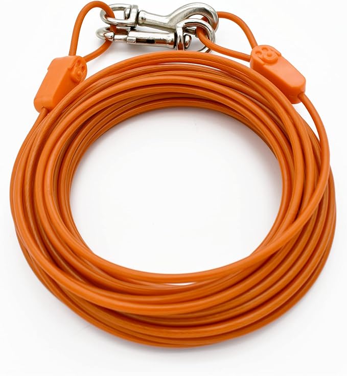 IntelliLeash 40ft Tie-Out Cables for Dogs - Strong, Safe, and Durable Dog Tie-Outs for Small Dogs up to 90 Pounds - Weather and Wear Resistant Galvanized Aircraft Cable for Outside Use