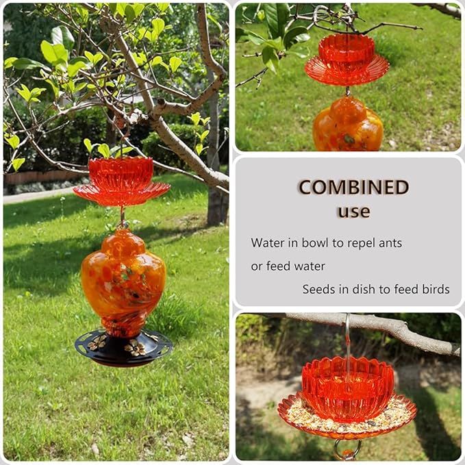 Ant Moat for Hummingbird Feeder - Freestyle 9 OZ Extra Large Capacity Insect Guard - Red Daisy Bowl & Dish