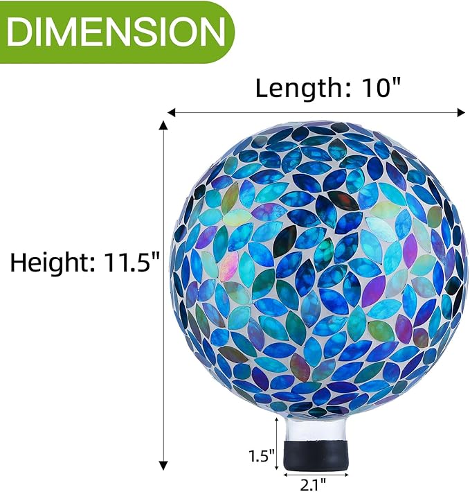 VOREEN 10-Inch Gazing Ball Glass Mosaic Gazing Globe, Handmade Outdoor Reflective Ball Yard Decoration for Homes, Patio, Lawn and Gardens, Gift for Mom Wife Friend, Blue and Amber
