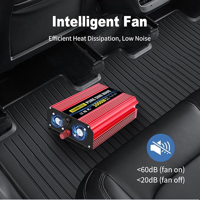 SUNWHEEL 1000W Pure Sine Wave Inverter, 12V DC to 110V/120V AC Power Inverter for RV、Off Grid、Truck、Refrigerator with 2 AC outlets and LCD Display