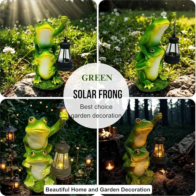 Solar Garden Statues Outdoor Decor-Frog Statue with Solar Lantern-Fairy Garden Outdoor Decor Art for Patio,Yard,Lawn Ornament,Unique Birthday House Warming Gifts for Women,Mom,Dad