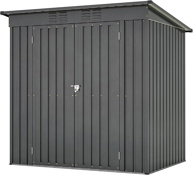 6x4 FT Outdoor Storage Shed, Metal Garden Shed with Frame Floor, Outside Tool Shed with Lockable Hinged Doors, Waterproof Storage Building with Sloped Roof for Backyard, Patio, Lawn, Black