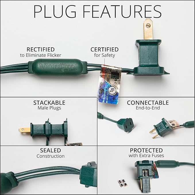 25 Green C7 Christmas Lights, 17 Ft – LED String Light Set by Wintergreen for Outdoor Holiday Lighting, St. Patrick's Day, and Halloween