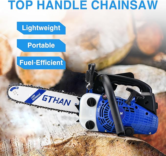 25.4cc Top Handle Chainsaw 2-Cycle Gas Chainsaw 12 Inch Petrol Handheld Cordless Portable Chain Saws for Trees Gas Powered Wood Cutting