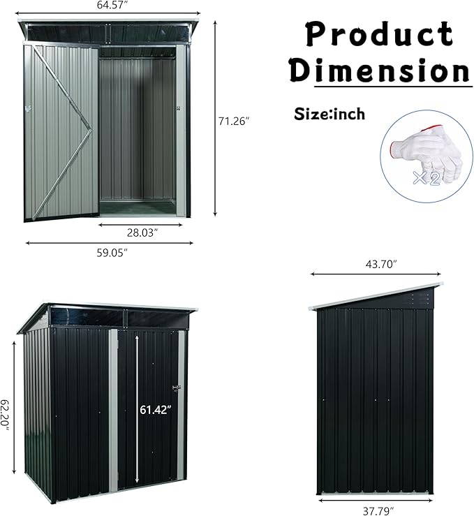 5X3 FT Outdoor Storage Shed, Waterproof Metal Garden Sheds with Lockable Door, Steel Tool Storage Buildings Shed & Outdoor Storage House for Garden, Backyard, Patio, Lawn, Trash Cans(Black)