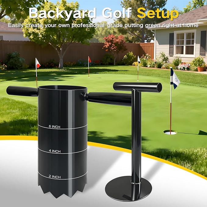 Portable Golf Hole Cutter, Carbon Steel Hole Digger with Detachable Handle, USGA Standard 2 Inch 4 Inch & 6 Inch, for Backyard, Lawn, Garden, Outdoor Putting Green Practice