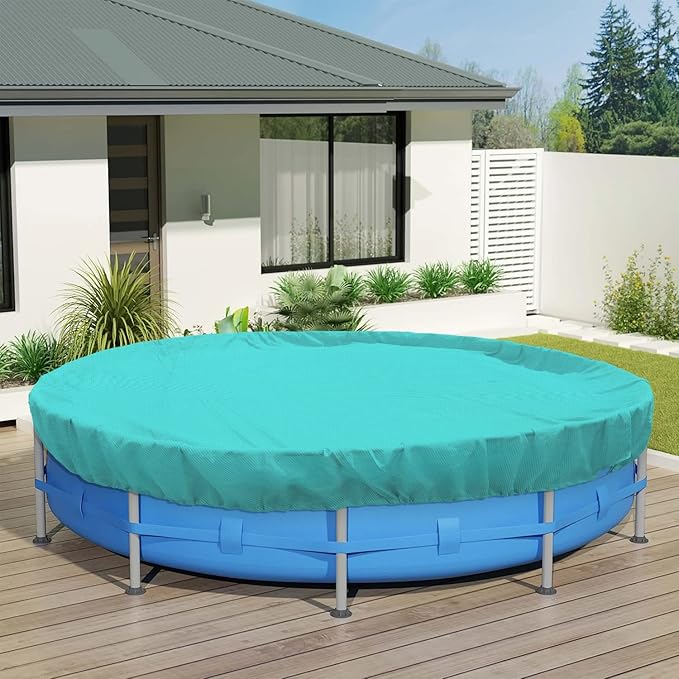 ECOOPTS 12 ft Round Pool Cover for Above Ground Pools, Swimming Pool Cover Protector Winter Safety Cover (Turquoise)