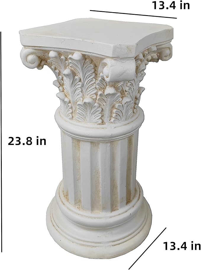 Exquisite Magnesium Oxide Corinthian Greek Column Pillar with Stand Base Pedestal for Indoor Outdoor Garden Backyard Courtyard Patio Office Decor23.9’’High,White