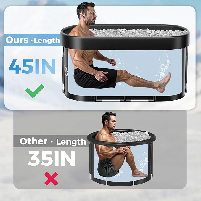 130 Gallons Large Oval Ice Bath Tub for Athletes & Adults, Cold Plunge Tub with Cover, Ice Plunge Tub for Recovery & Cold Water Therapy, Inflatable Ice Bath Barrel for Indoor Outdoor- Black