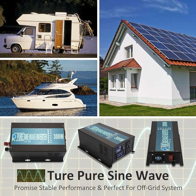 WZRELB 300W 12V 120V Pure Sine Wave Solar Power Inverter with Remote Control Switch
