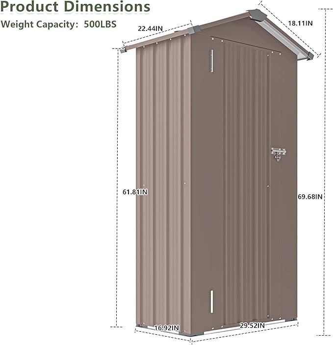 2.5x1.4 FT Mini Outdoor Storage Shed, Plastic Shed with Floor, Lockable Door, Adjustable Shelves & Sloping Roof, All-Weather Resin Shed for Garden, Backyard, Patio, Lawn (Brown)