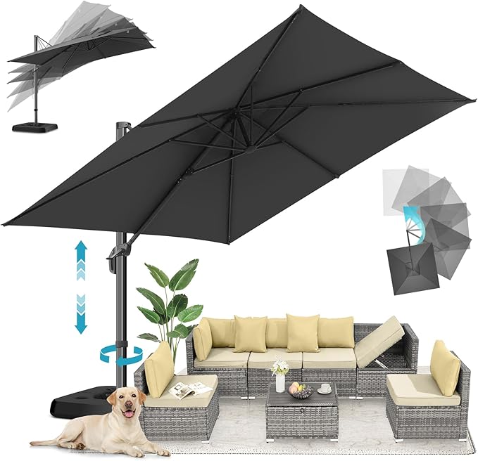 HOTIME 10x10 Patio Umbrella Cantilever Outdoor Umbrella Aluminum Offset Pool Umbrella with 360 Rotation for Garden Deck Pool Patio, Gray