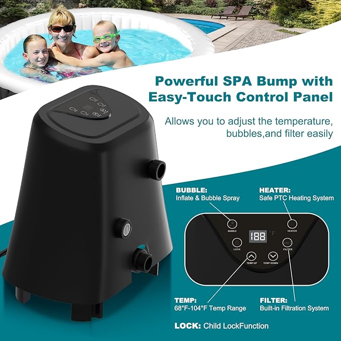 82" X 82" X 25" Hottub, 4-6 Person Inflatable Hot Tub, Portable Blow Up Hot Tub Round Portable Outdoor Spa with 130 Bubble Jets and Heater Pump, Filter