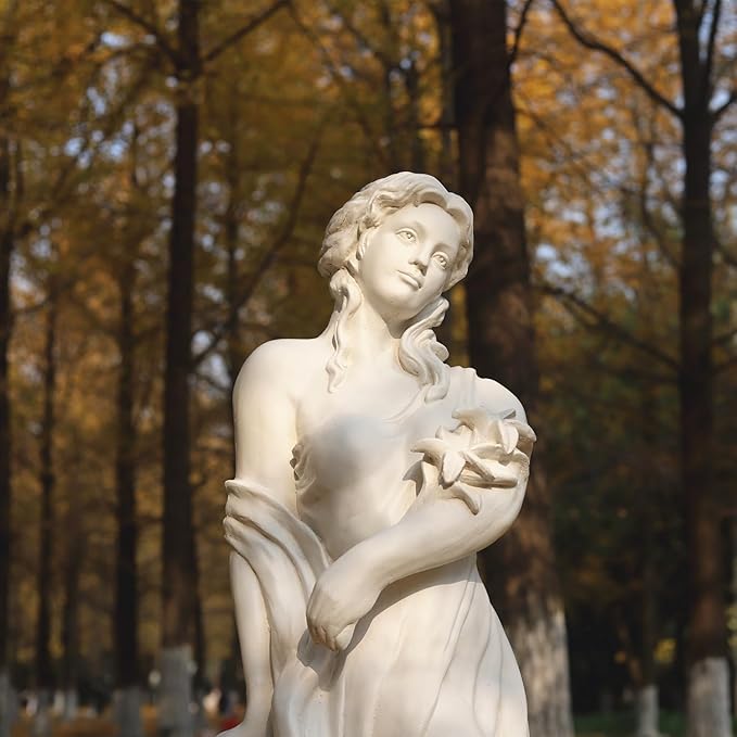 Outdoor Garden Nymph Statue 51 Inch Large Magnesium Oxide Sculpture Goddess of Spring Flowers Greek Mythology Roman Style Outdoor Patio Yard Lawn Porch Decor Ivory