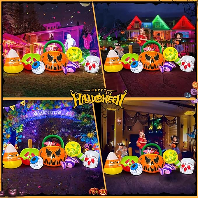 10 FT Halloween Inflatable Blow up Outdoor Decorations Pumpkin Ghost Combo, Halloween Decorations Outdoor Inflatable Bow Up Pumpkin Decoration Outdoor with LED Inflatable Halloween for Yard Garden