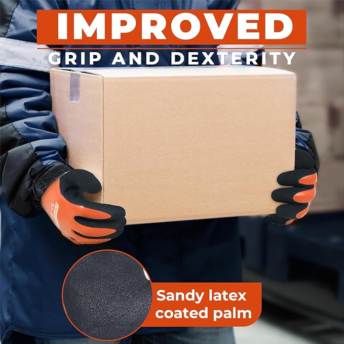 HANDLANDY Waterproof Work Gloves for Cold Weather, Insulated Winter Freezer Work Gloves with Grip for Men & Women