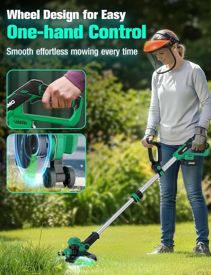 KIMO 12 Inch Cordless Weed Wacker Battery Operated w/ 2 x 2.0Ah Batteries, 2-in-1 String Trimmer & Edger with Charger & Wheels, 6pcs Replacement Spools, Fast Charger, 20V Weed Trimmer for Lawn Yard