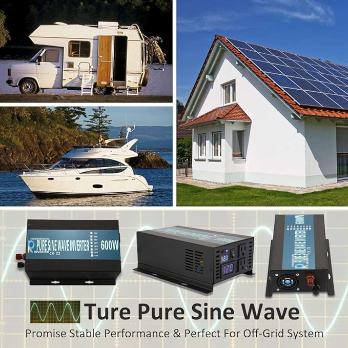WZRELB Reliable Design Pure Sine Wave Inverter DC to AC 24VDC input 120VAC Output Off Grid Backup Power Supply Power Converter, (RBP60024B1)