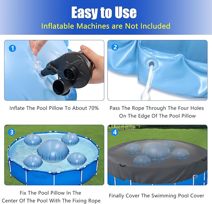 4+1 Combined Pool Pillows, Pool Air Pillow, Inflatable Pool Pillows for Above Ground Pools, Winter PVC Ice Equalizer Air Pillow with 8PCS 4m Ropes for Support Swimming Pool Covers (5Ft +4PCS 3Ft)
