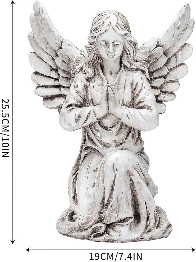 Praying Angel Garden Statue – Outdoor Kneeling Angel Figurine for Yard, Patio, Memorial Decor, Resin Sculpture, Housewarming Ornament Present
