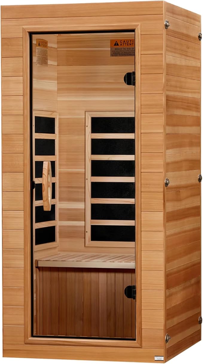 DYNAMIC SAUNAS Elite 1 Person Compact Ultra Low EMF FAR Infrared Sauna with Red Light Therapy & Bluetooth Speakers - Personal Indoor for Home & Gym